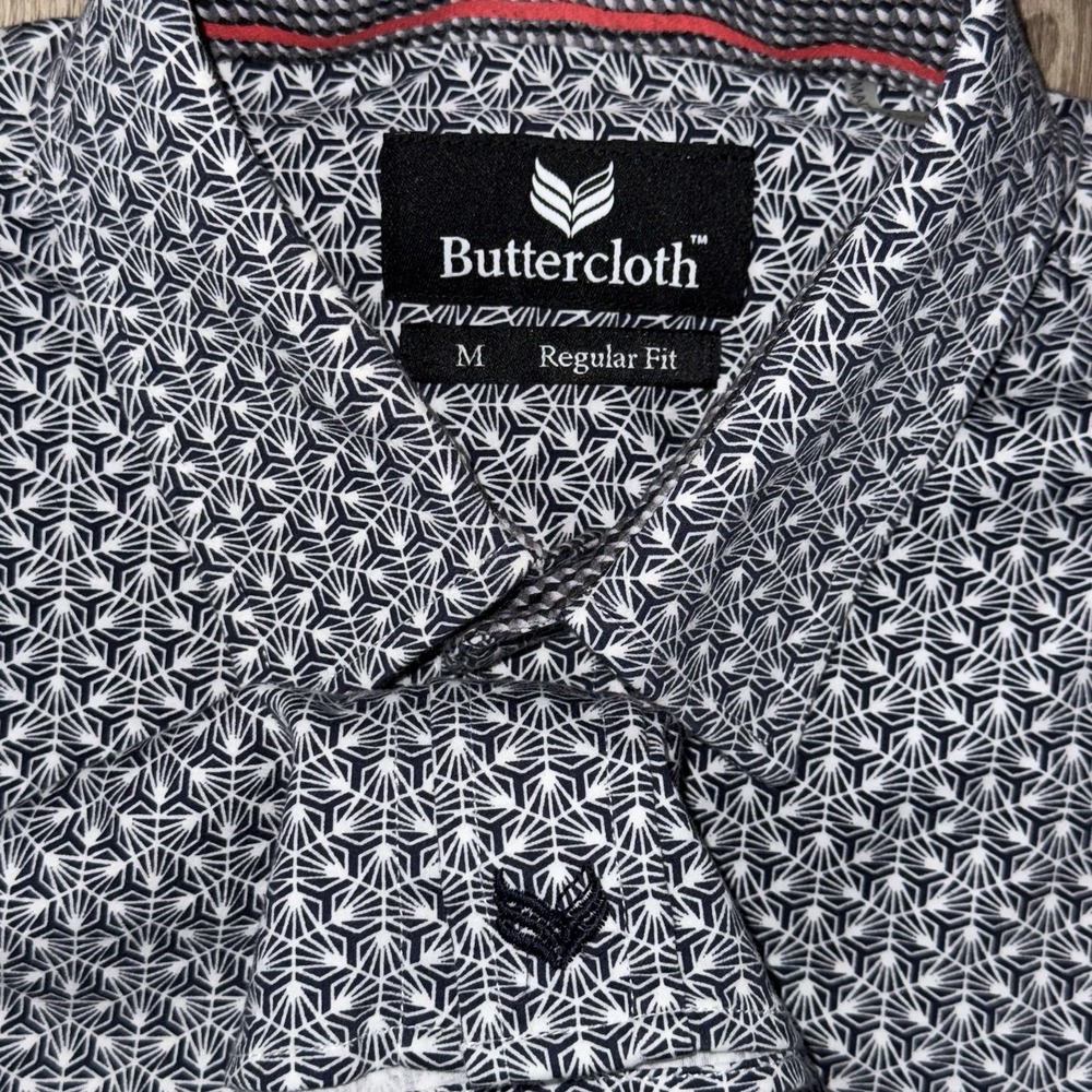 Buttercloth Performance Cotton Short Sleeve Button Up Shirt Men's M Geometric